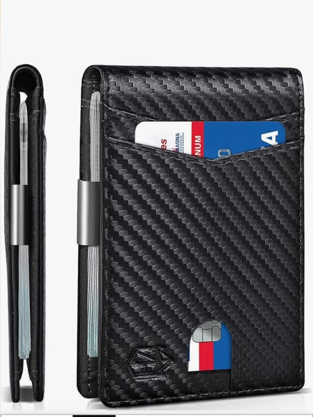 RFID Blocking Minimalist Carbon Fiber Money Clip Wallet - Black